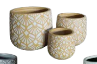 Fan Pots White on Yellow – Set of 3