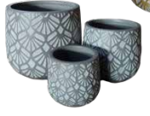 Fan Pots White on Grey – Set of 3